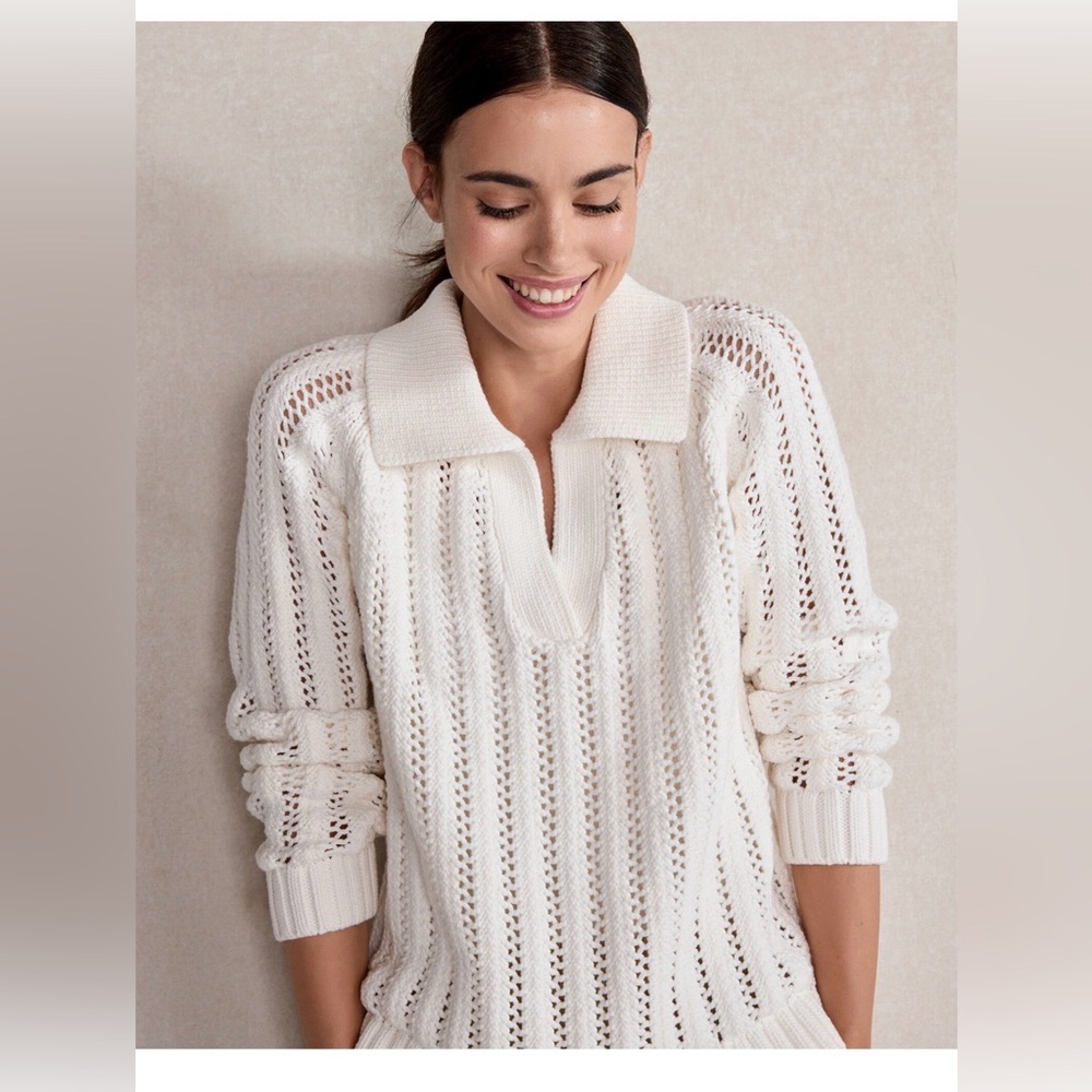 Haven Well Within Open Stitch Johnny Collar Sweater cream color size small - Picture 1 of 6